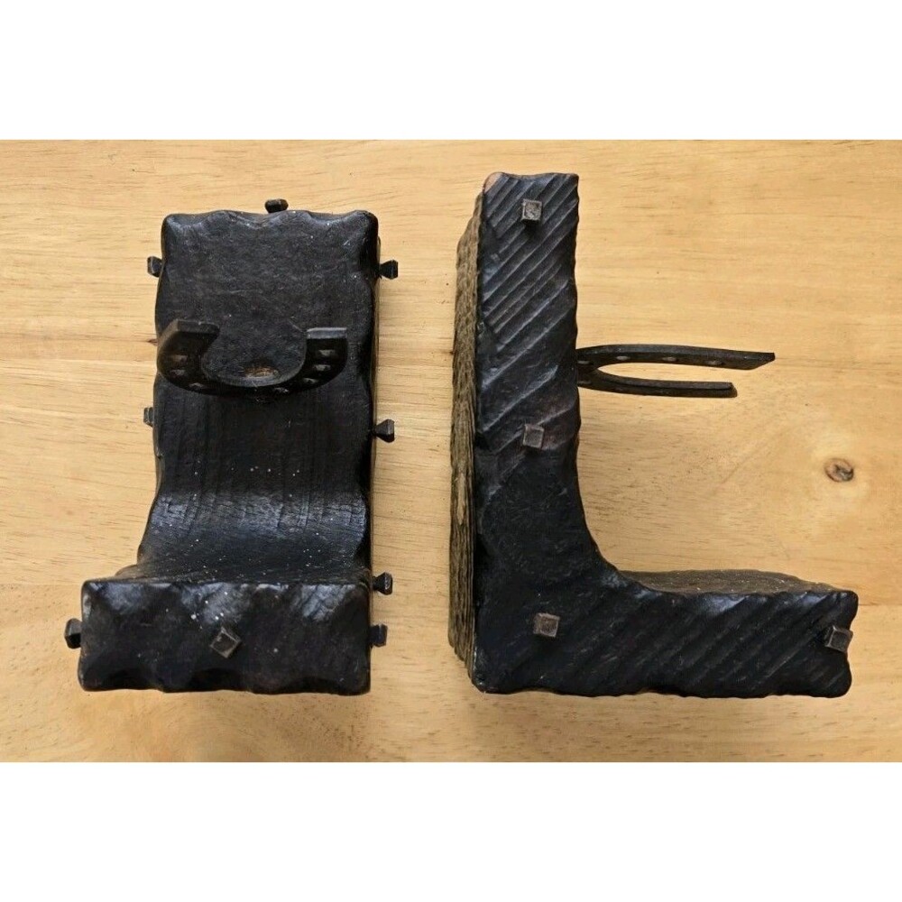 Lobeco - Hand Crafted Wood - Western Horseshoe Bookends - Spain - Vintage